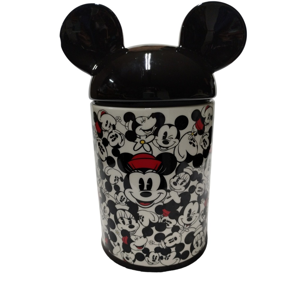 Disney Mickey & Minnie Mouse All‎ Over Print Cookie Jar Ears Lid